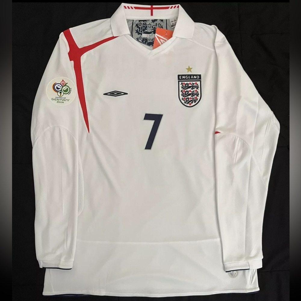 David Beckham #7 England Small Longsleeve Retro soccer Jersey 2006 World Cup - Picture 2 of 6